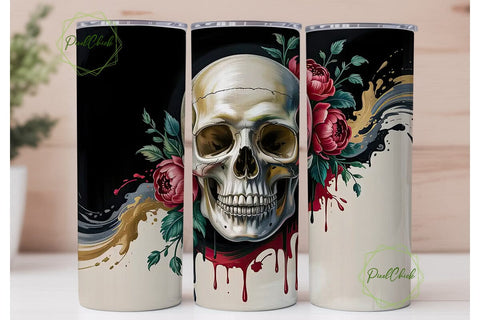 Gothic Floral Skull 20oz Tumbler Wrap Sublimation PixelChick 