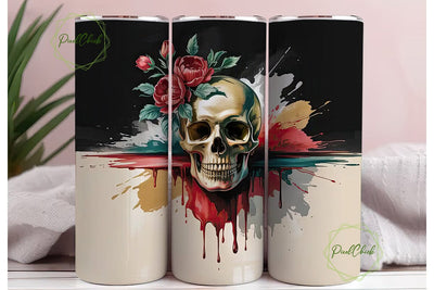 Gothic Floral Skull 20oz Tumbler Wrap Sublimation PixelChick 
