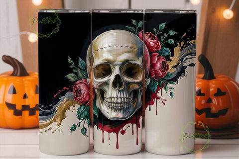 Gothic Floral Skull 20oz Tumbler Wrap Sublimation PixelChick 