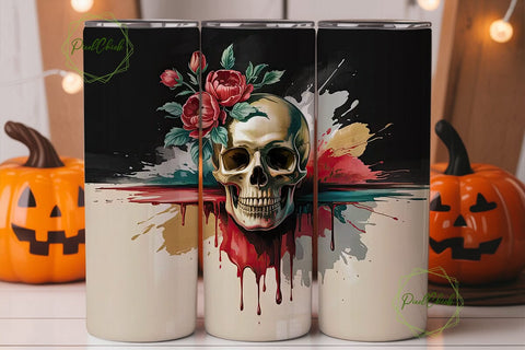 Gothic Floral Skull 20oz Tumbler Wrap Sublimation PixelChick 
