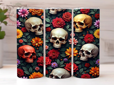 Gothic Floral Skull Halloween Tumbler Wrap, Floral Design, 20oz Tumbler, Sublimation Wrap, Gothic Drinkware, Halloween Gift, Unique Mug Sublimation Lara' s Designs 