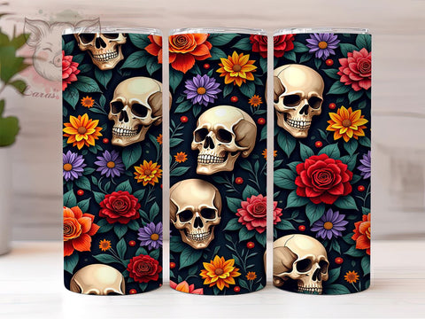 Gothic Floral Skull Halloween Tumbler Wrap, Floral Design, 20oz Tumbler, Sublimation Wrap, Gothic Drinkware, Halloween Gift, Unique Mug Sublimation Lara' s Designs 