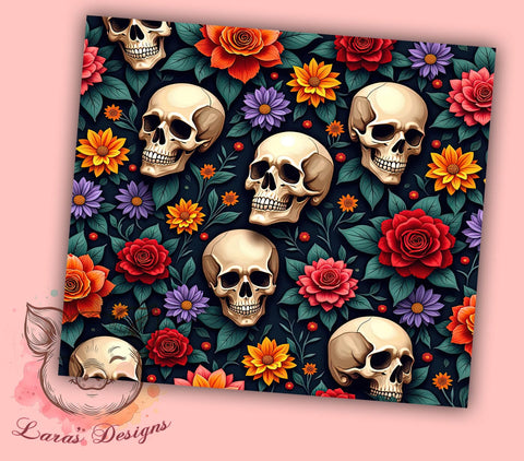 Gothic Floral Skull Halloween Tumbler Wrap, Floral Design, 20oz Tumbler, Sublimation Wrap, Gothic Drinkware, Halloween Gift, Unique Mug Sublimation Lara' s Designs 