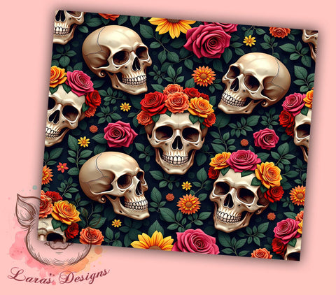 Gothic Floral Skull Halloween Tumbler Wrap, Floral Design, 20oz Tumbler, Sublimation Wrap, Gothic Drinkware, Halloween Gift, Unique Mug Sublimation Lara' s Designs 