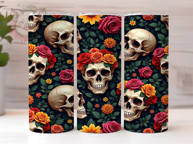 Gothic Floral Skull Halloween Tumbler Wrap, Floral Design, 20oz Tumbler, Sublimation Wrap, Gothic Drinkware, Halloween Gift, Unique Mug Sublimation Lara' s Designs 