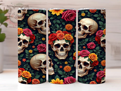 Gothic Floral Skull Halloween Tumbler Wrap, Floral Design, 20oz Tumbler, Sublimation Wrap, Gothic Drinkware, Halloween Gift, Unique Mug Sublimation Lara' s Designs 