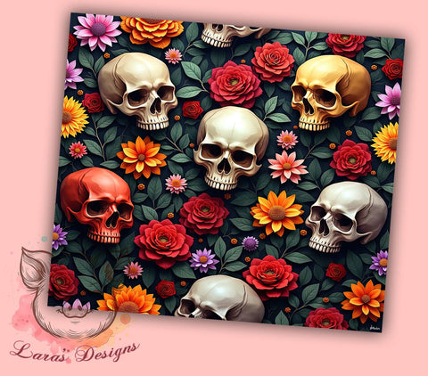 Gothic Floral Skull Halloween Tumbler Wrap, Floral Design, 20oz Tumbler, Sublimation Wrap, Gothic Drinkware, Halloween Gift, Unique Mug Sublimation Lara' s Designs 