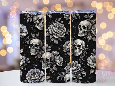 Gothic Floral Skull Pattern 20oz Tumbler, Gothic Skull Motif, Floral Pattern Design, Dark Fantasy Theme, Elegant Accent, Rustic Charm, Sublimation Wrap, 20oz Tumbler Sublimation SvggirlplusArt 