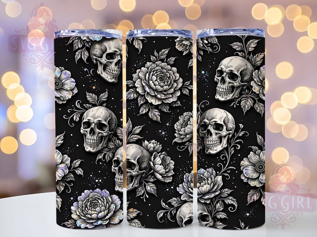 Gothic Floral Skull Pattern 20oz Tumbler, Gothic Skull Motif, Floral Pattern Design, Dark Fantasy Theme, Elegant Accent, Rustic Charm, Sublimation Wrap, 20oz Tumbler Sublimation SvggirlplusArt 