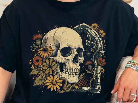 Gothic Floral Skull PNG, Vintage Halloween Sublimation Design SVG DesignDestine 