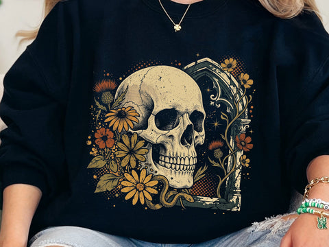 Gothic Floral Skull PNG, Vintage Halloween Sublimation Design SVG DesignDestine 