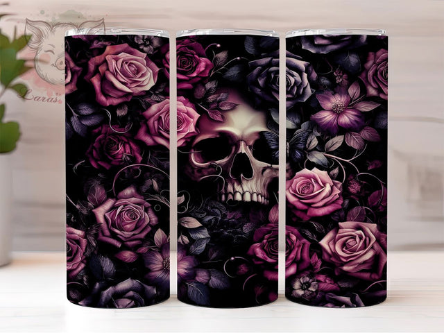 Gothic Floral Skull Tumbler Wrap, Rose Skull Tumbler, Gothic Tumbler Wrap, 20oz Sublimation Wrap, Dark Aesthetic Tumbler, Floral Skull Tumbler, Edgy Tumbler Design Sublimation Lara' s Designs 