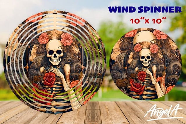Gothic Floral skull wind spinner / vintage skeleton, flowers Sublimation Angelina Semenova 