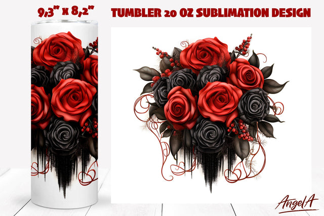 Gothic floral tumbler wrap, bouquet of roses Sublimation Angelina Semenova 