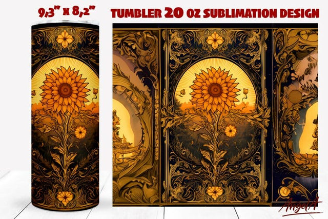 Gothic floral tumbler wrap / vintage border, sunflower png Sublimation Angelina Semenova 