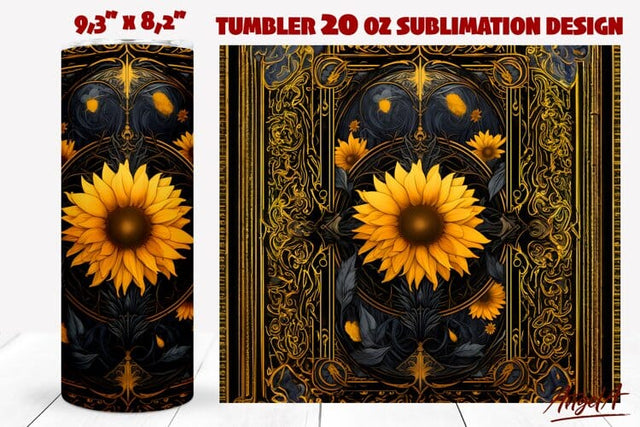 Gothic floral tumbler wrap / vintage border, sunflower png Sublimation Angelina Semenova 
