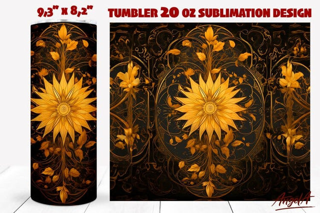 Gothic floral tumbler wrap / vintage orange flower Sublimation Angelina Semenova 