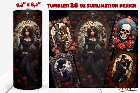 Gothic Flowers tumbler wrap bundle / Tarot card, skull Sublimation Angelina Semenova 