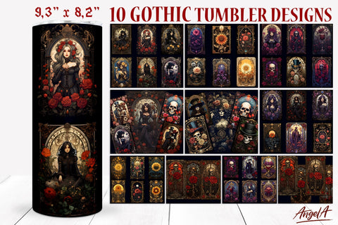 Gothic Flowers tumbler wrap bundle / Tarot card, skull Sublimation Angelina Semenova 