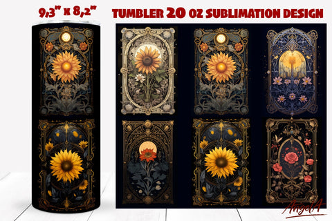 Gothic Flowers tumbler wrap bundle / Tarot card, skull Sublimation Angelina Semenova 