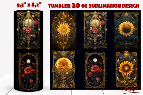 Gothic Flowers tumbler wrap bundle / Tarot card, skull Sublimation Angelina Semenova 