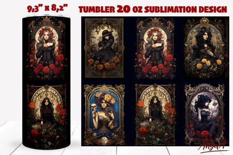 Gothic Flowers tumbler wrap bundle / Tarot card, skull Sublimation Angelina Semenova 