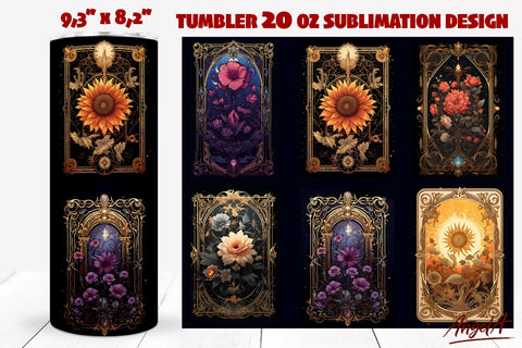Gothic Flowers tumbler wrap bundle / Tarot card, skull Sublimation Angelina Semenova 