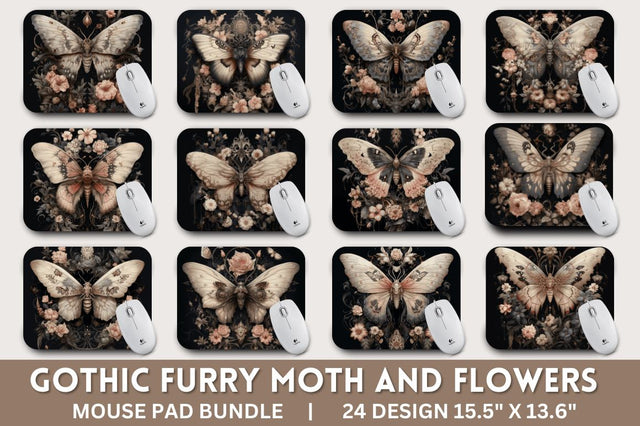 Gothic Furry Moth and Flowers Mouse pad Bundle Sublimation Regulrcrative 
