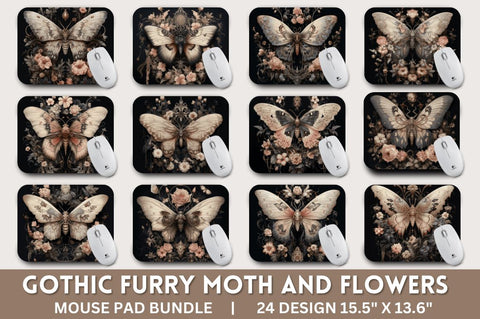 Gothic Furry Moth and Flowers Mouse pad Bundle Sublimation Regulrcrative 