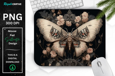 Gothic Furry Moth and Flowers Mouse pad Sublimation Regulrcrative 