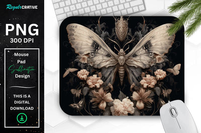 Gothic Furry Moth and Flowers Mouse pad Sublimation Regulrcrative 