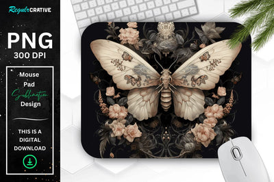 Gothic Furry Moth and Flowers Mouse pad Sublimation Regulrcrative 