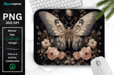 Gothic Furry Moth and Flowers Mouse pad Sublimation Regulrcrative 