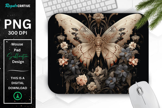 Gothic Furry Moth and Flowers Mouse pad Sublimation Regulrcrative 