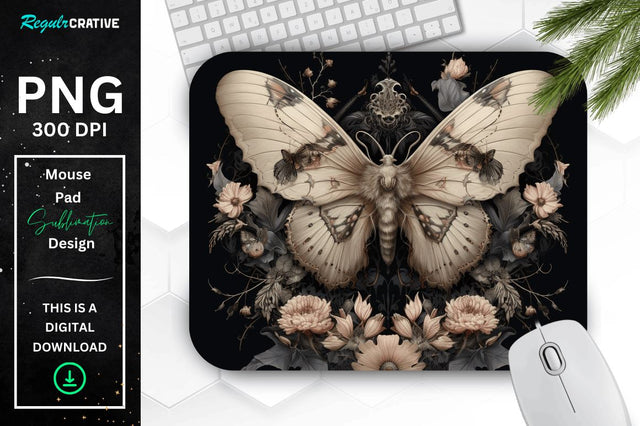 Gothic Furry Moth and Flowers Mouse pad Sublimation Regulrcrative 