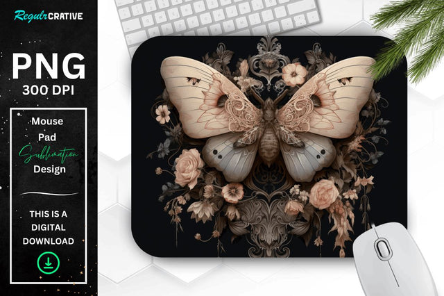 Gothic Furry Moth and Flowers Mouse pad Sublimation Regulrcrative 
