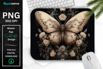 Gothic Furry Moth and Flowers Mouse pad Sublimation Regulrcrative 