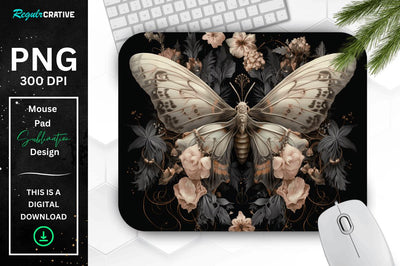 Gothic Furry Moth and Flowers Mouse pad Sublimation Regulrcrative 