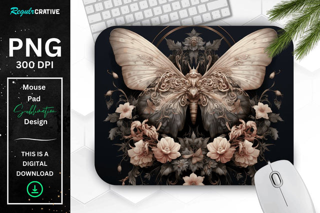 Gothic Furry Moth and Flowers Mouse pad Sublimation Regulrcrative 