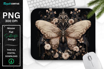 Gothic Furry Moth and Flowers Mouse pad Sublimation Regulrcrative 