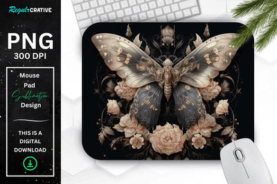 Gothic Furry Moth and Flowers Mouse pad Sublimation Regulrcrative 
