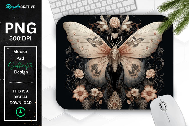 Gothic Furry Moth and Flowers Mouse pad Sublimation Regulrcrative 