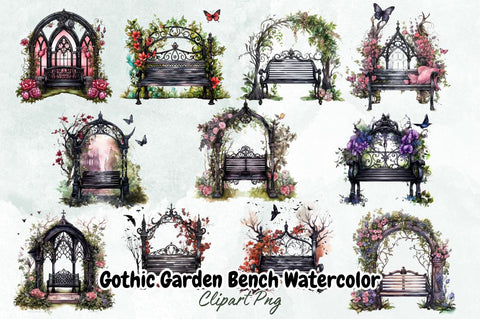 Gothic Garden Bench Watercolor Clipart Bundle Sublimation Designangry 