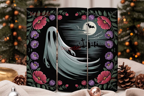 Gothic Ghost Floral 20oz Tumbler Wrap Sublimation DesignSVG 
