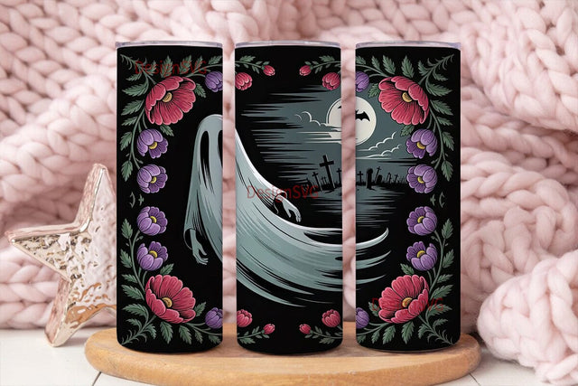 Gothic Ghost Floral 20oz Tumbler Wrap Sublimation DesignSVG 