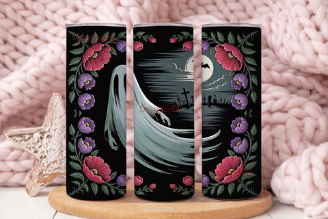 Gothic Ghost Floral 20oz Tumbler Wrap Sublimation DesignSVG 