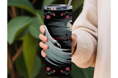 Gothic Ghost Floral 20oz Tumbler Wrap Sublimation DesignSVG 