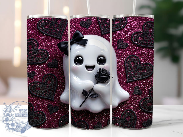 Gothic Ghost Rose 20oz Tumbler, Ghost Rose, Gothic Design, 20oz Wrap, Dark Elegance, Spooky Art, Sublimation Tumbler, Mystical Style Sublimation ToriDesigns 
