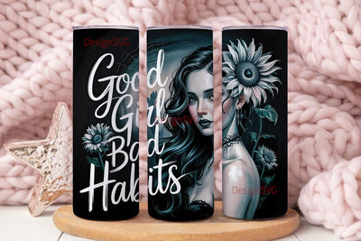 Gothic Girl Bad Habits 20oz Tumbler Wrap Sublimation DesignSVG 