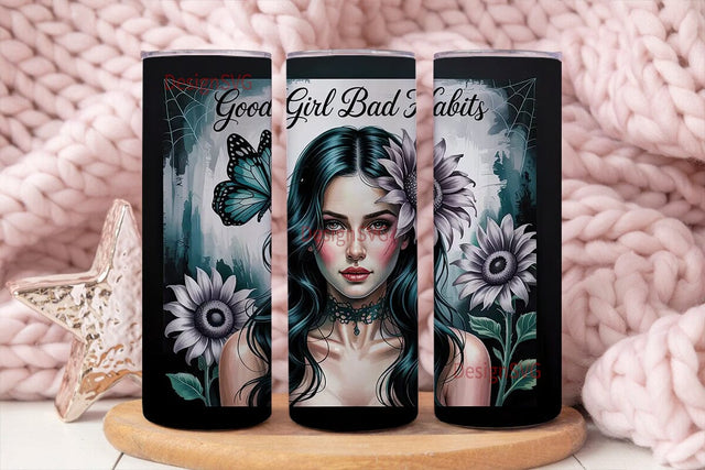 Gothic Girl Bad Habits 20oz Tumbler Wrap Sublimation DesignSVG 